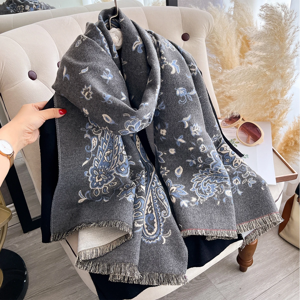 New Winter Elegance Cashmere Scarf Women Paisley Two-Sided Shawl Female Pashmina Luxury Brand Poncho Thick Blanket Warm Bufanda