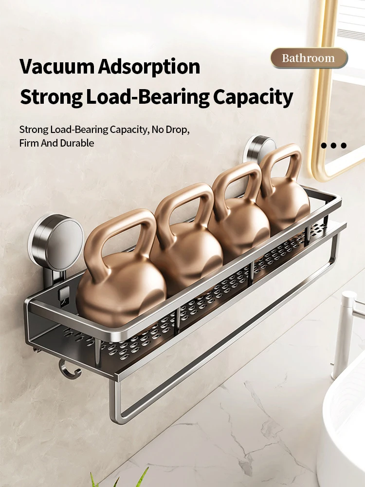 Bathroom Suction Cup Storage Rack Wall Mounted Bathroom Non Perforated Storage Rack Made Of Iron 5