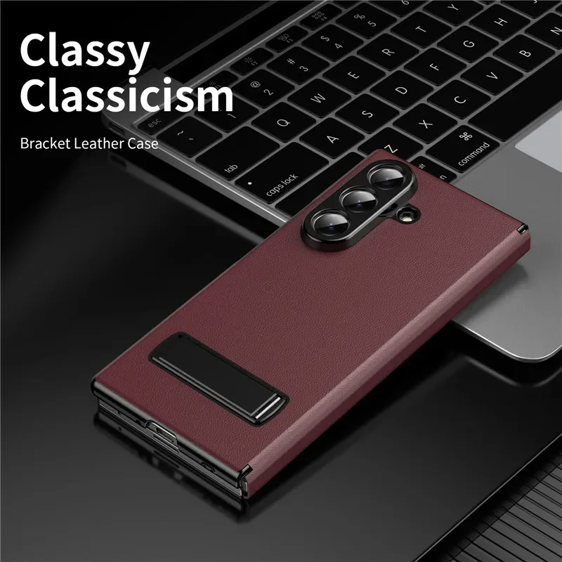 Leather Magnetic Flip Phone Case with Kickstand Holder - Elegant Book Cover Design