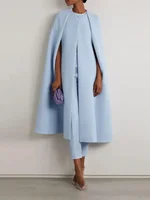 Freeacy Round Neck Cape Long Coat and High Waist Cropped Pants Urban Female Solid Color Two Piece Set Women's Autumn Suits 1