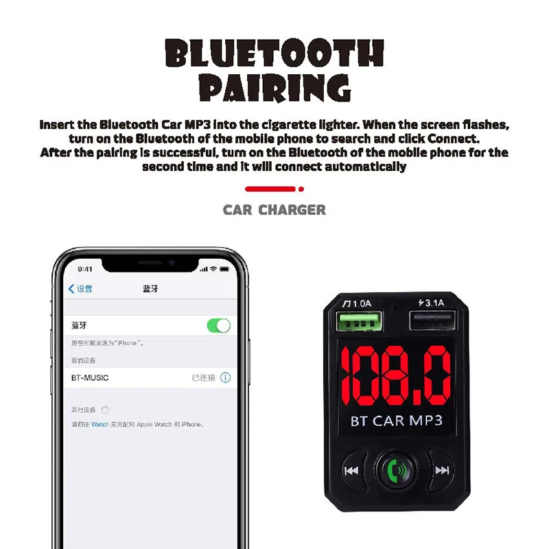 Car Handsfree Audio Call MP3 Player Bluetooth Radio Modulator Music Receiver Dual USB Interface Quick Charging for 24V Vehicle