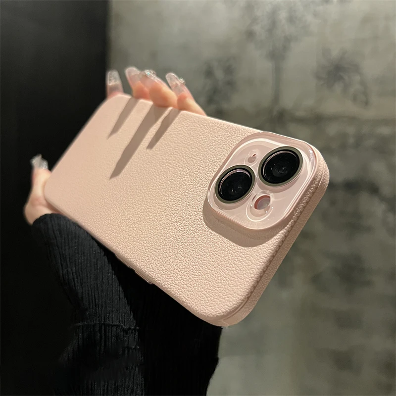 Luxurious Lychee Textured Leather Case with Crystal Glass Lens Protection
