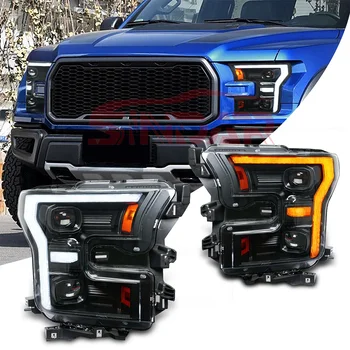 SINDAR 2015-2017 For Ford F-150 Halogen Full LED Projector Headlights w/Animation Pair