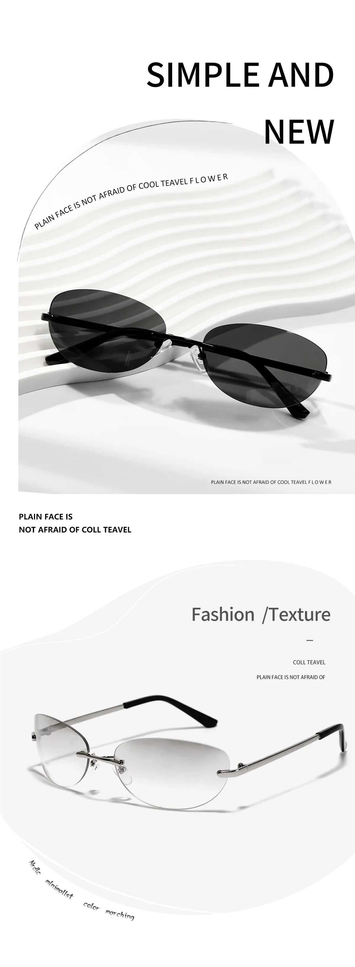 Women's Oval Gradient Sunglasses Y2k Style Rimless Sun Glasses_voghion.com