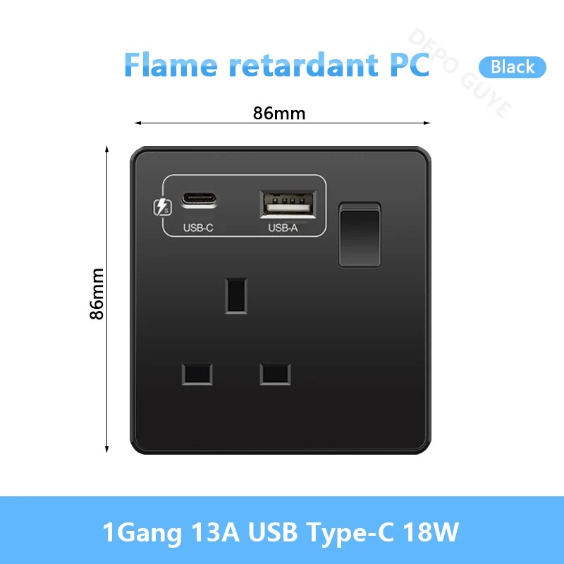 1Gang 13A USB C 18W