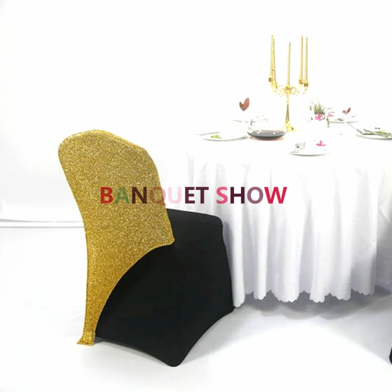 Gold And Silver Color Sequin Chair Cap Hood For Spandex Chair Cover Wedding Event Party Decoration 5