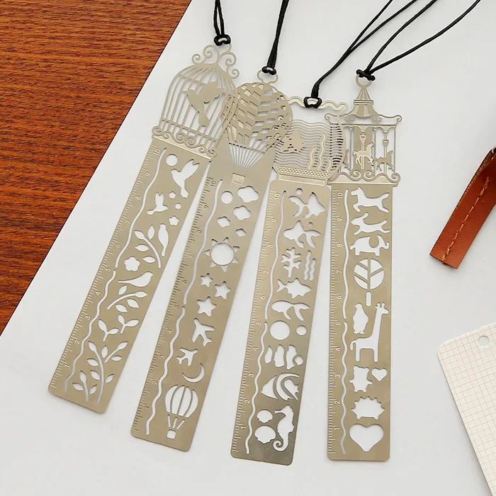 16 PCs Cartoon Pattern Metal Record Daily Templates for Quilting Ruler Multi-Function Bookmark Ruler Hollow Hand Account