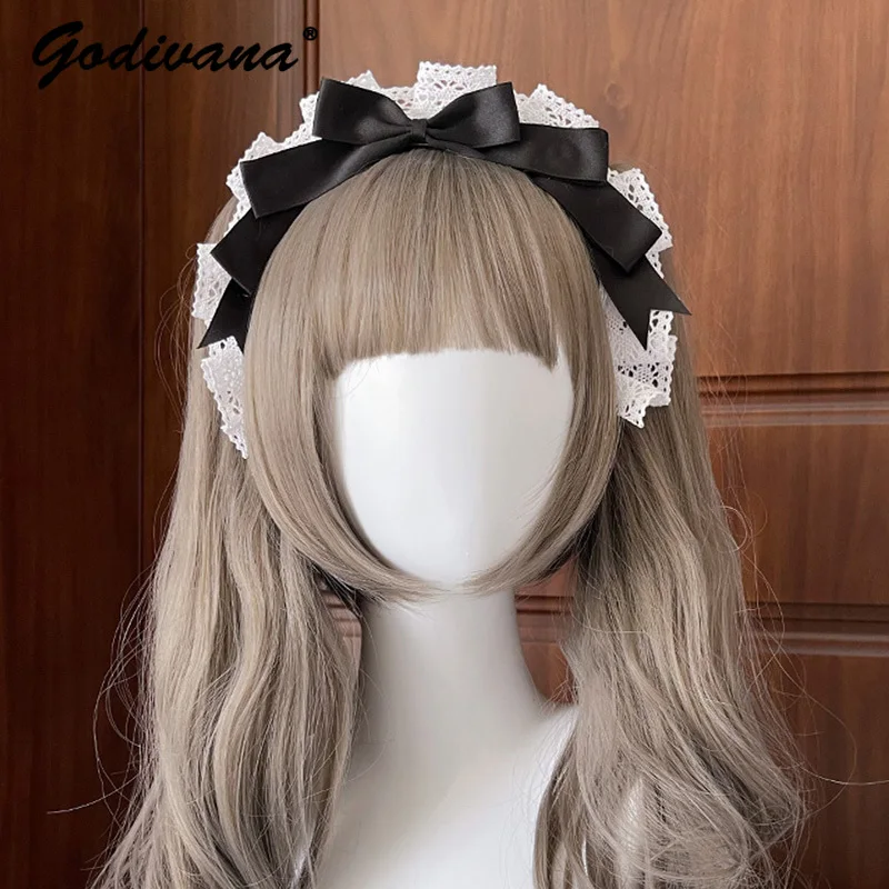 Lolita Headband Cute Maid Headdress Cosplay Uniform JK Girl's Hair Clips Vintage Bow Sweet Cute Hair Accessories for Girls