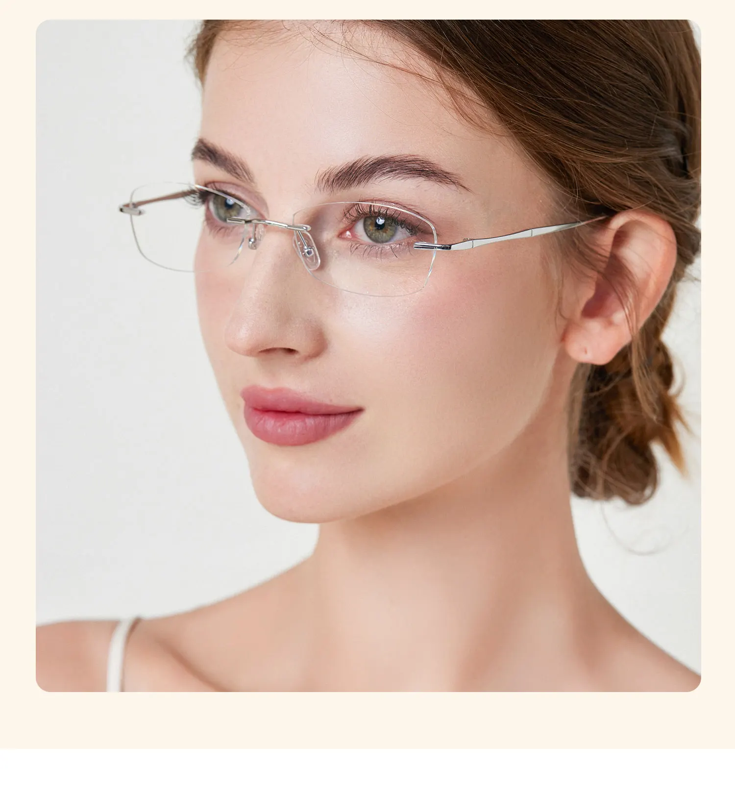 Zarte randlose Brille mit individuellen Korrekturgläsern 1,61 1,67 Myopie Lesebrille Damen Herren Brillen Reines Titan – Detail 6