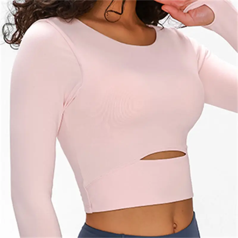 Women's Long Sleeve Cropped Yoga Top with Padded Bra