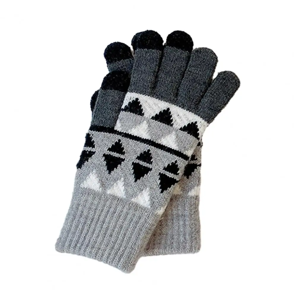 1 Pair Women Winter Gloves Windproof Soft Plush Touch Screen Knitted Gloves Thick Elastic Five Fingers Outdoor Cycling Glovess