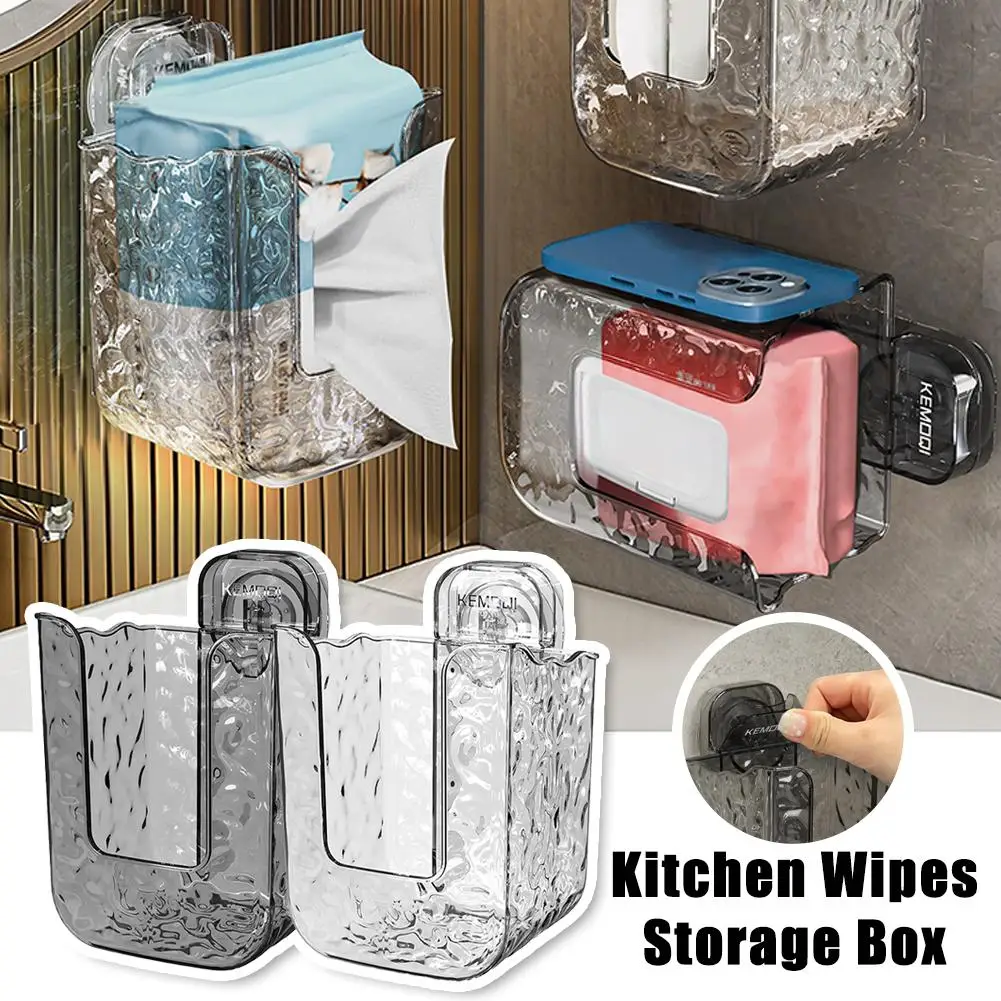 Waterproof Wet Wipes Box Punch-Free Tissue Box Suction Cup Bathroom Accessories Tissue Storage Box Transparent