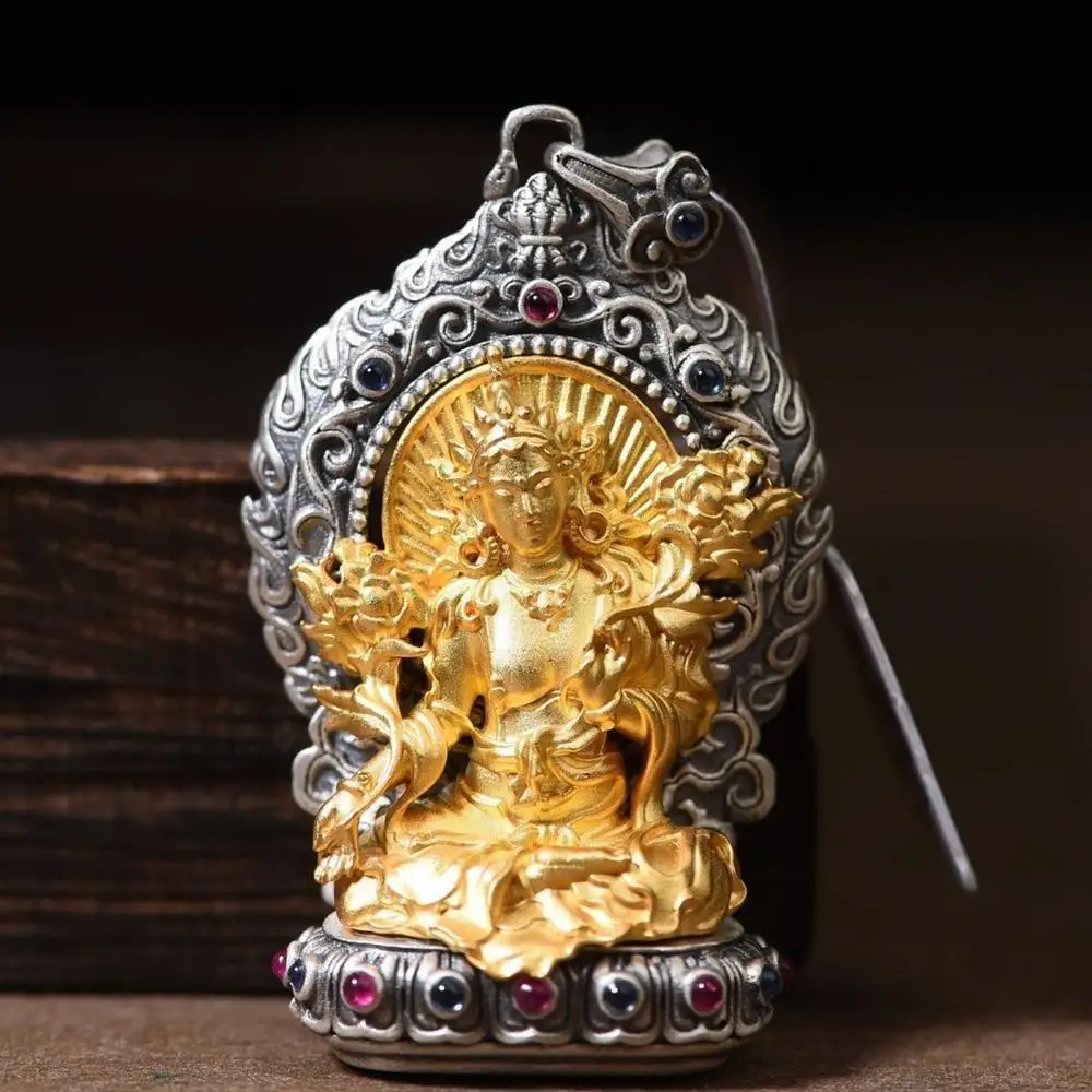 

New Green Tara Pendant Cake Handmade Hammer Pattern Pendant Accessories Necklace Retro Label