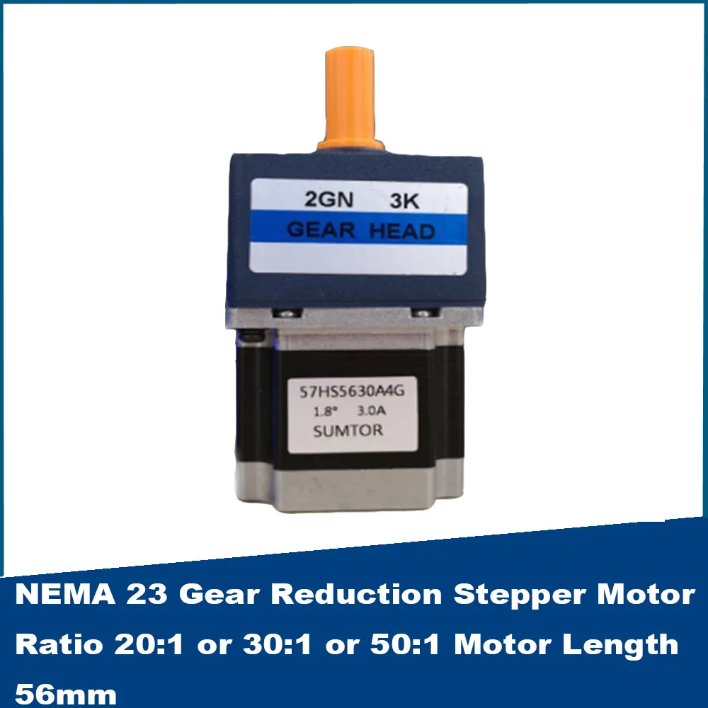 

NEMA 23 Gear Reduction Stepper Motor Ratio 20:1 or 30:1 or 50:1 Gearbox 60mm Motor Length 56mm 1.1N.m 3A Shaft Diameter 8mm