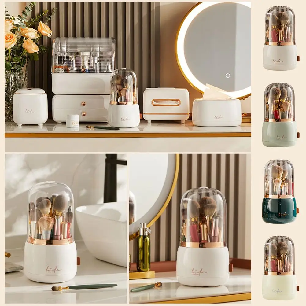 360° Rotating Makeup Brush Holder Portable Desktop Makeup Organizer Cosmetic Storage Box Makeup Tools Jewelry Container