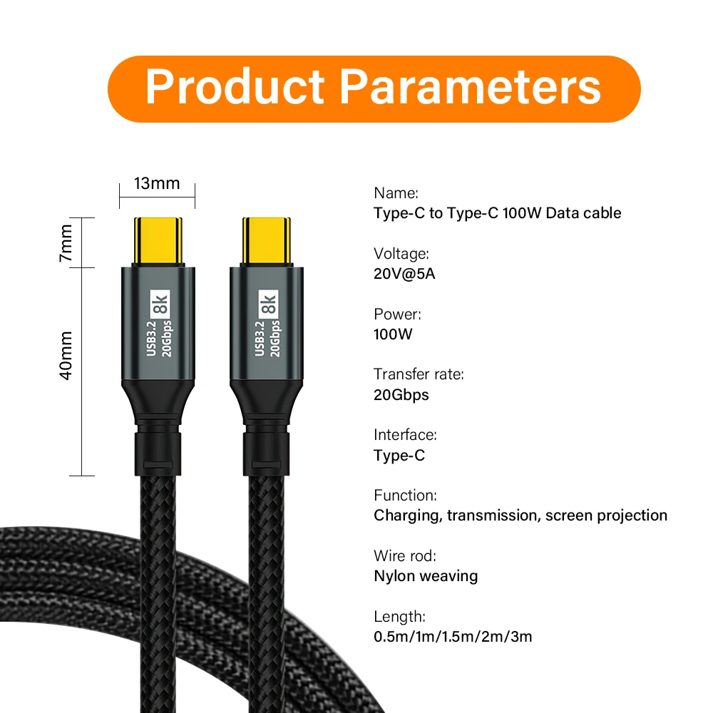 High-Speed USB-C to USB-C 100W PD Fast Charging Cable with 8K 60Hz Support