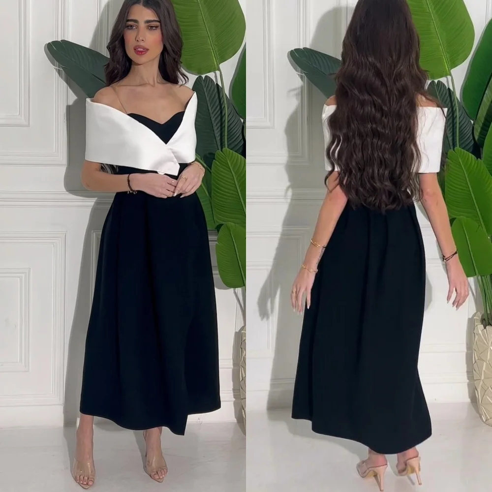 

Ball Dress Jersey Draped Pleat Homecoming A-line Off-the-shoulder Bespoke Occasion Gown Midi Dresses Saudi Arabia Evening