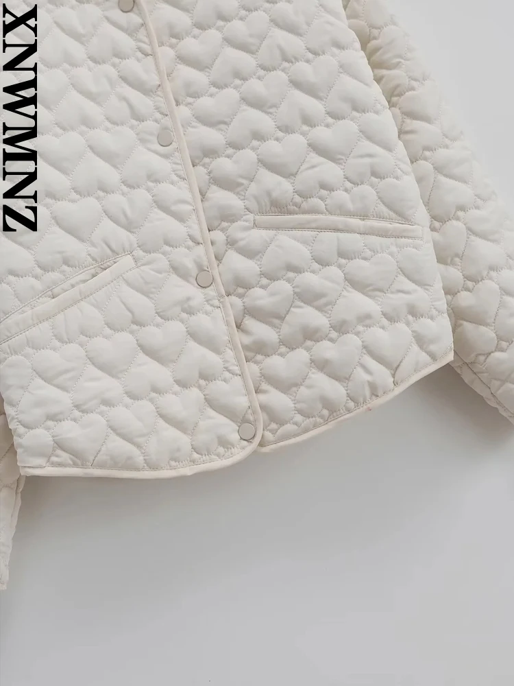 XNWMNZ Women's Fashion 2023 Autumn/Winter Heart Padded Jacket Women O Neck Long Sleeve Pocket Versatile Female Coat 6