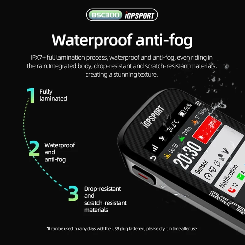 IGPSPORT BSC300 자전거 컴퓨터, GPS 다채로운 지도 내비게이션, IPX7 자전거 컴퓨터, 전문 데이터 훈련, 자전거 속도계