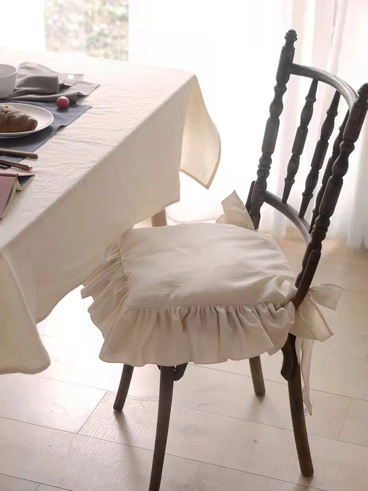 Gekräuselte Stuhl polster für Esszimmers tuhl, Vintage Sitzkissen mit Krawatten, rutsch fester Küchen stuhl, Landhaus, Bauernhaus, 2 Stück