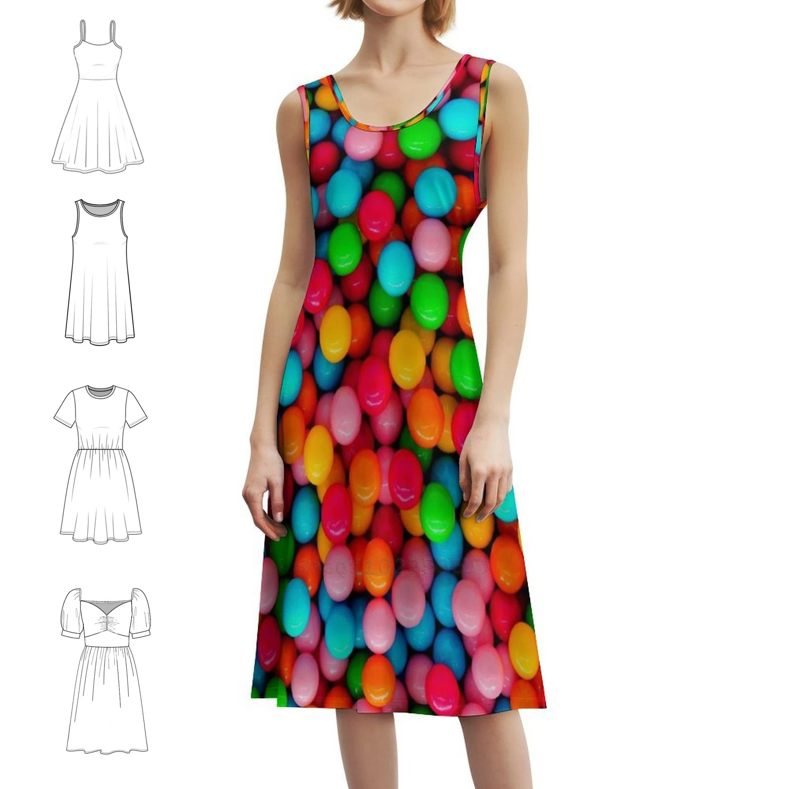Candy! Bohemian Sleeveless Dress For Women Print Beach Party Dresses Candy Sweet Color Colorful Balls Womens Dresses