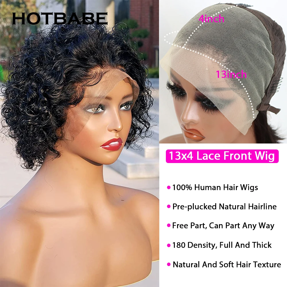 Perruque Lace Front Wig Brésilienne Naturelle Bouclée, Cheveux Courts, Blond Miel, 13x4, Coupe Pixie, 180%, pour Femme