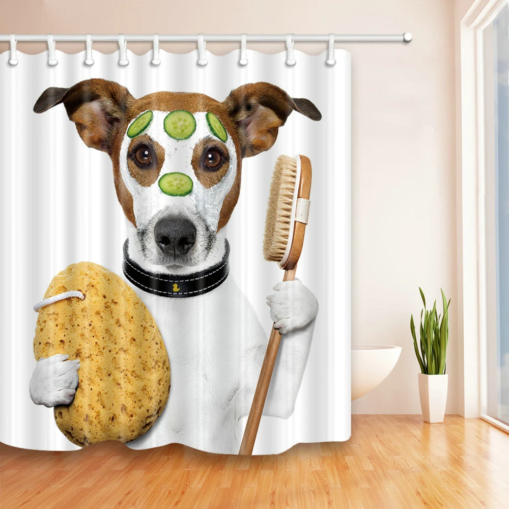 FunnyDogShowerCurtainsCuteAnimalTakeaBathPetThemedPattern