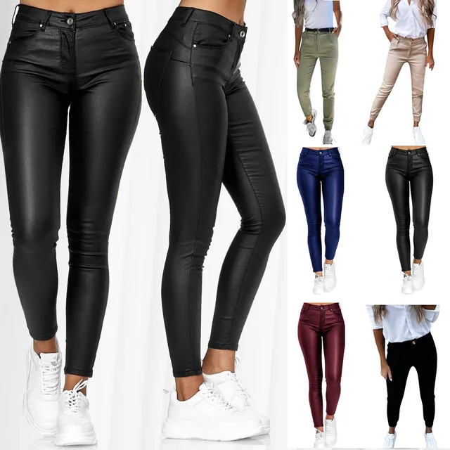 PU Leather Skinny Pants for Women High Waist Slim Fit Bodycon Trousers - Image 5