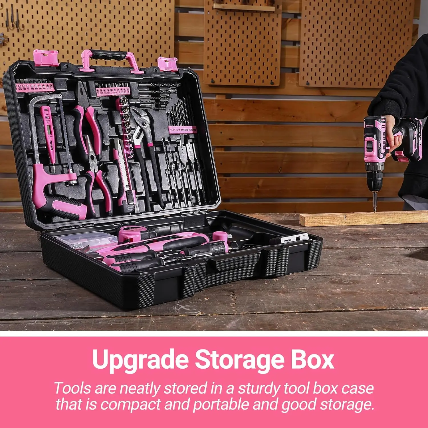 Pink Cordless Power Drill Tool Kit Set with Battery for DIY