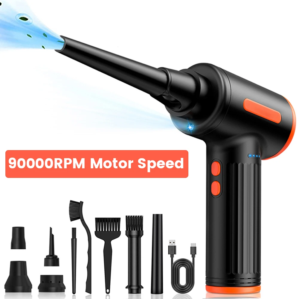 Cordless Air Blower Duster Electric 90000RPM Wireless 90W Brushless Gel Gun Cleaner for PC Computer Keyboard Cleaning Car Laptop earbuds cleaning pen for headphones airpods tablet watch laptop mobile phone keyboard camera white