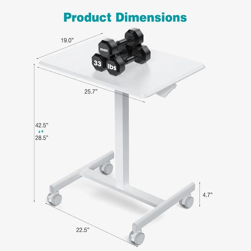 Small Standing Desk Mobile Portable Rolling Laptop PC Table on Wheels Adjustable Height 19 Inch, Computer Desks 6