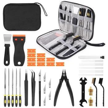 34pcs 3D Printer Tools Kit Nozzle Cleaning Tools Removal Scrapers Files Brushes Wire Cutter Engraving Knife for FDM/SLA Printers 1