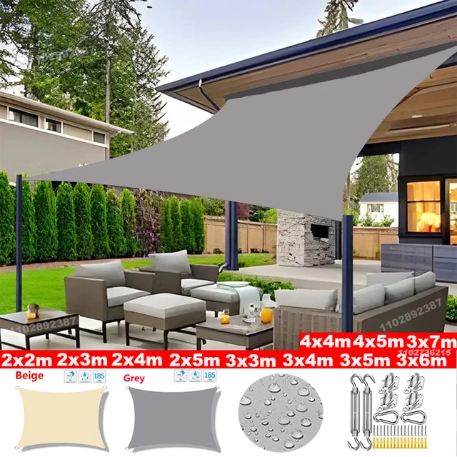 300D Waterproof Gray Square Rectangular Shade sail, Outdoor Garden Swimming Pool Awning, Camping Hiking Sun shelter