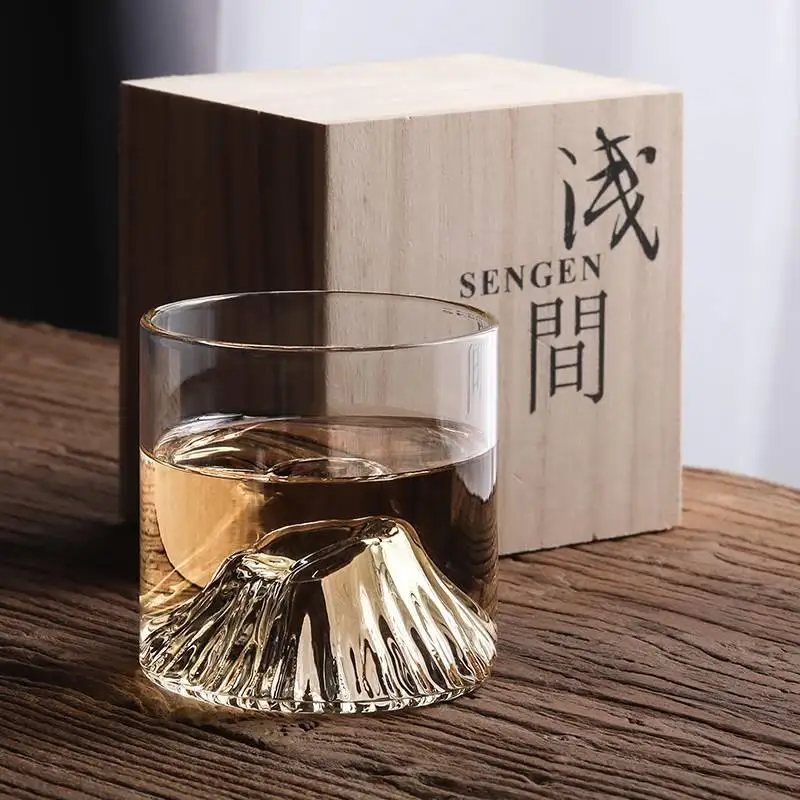 Japanese Whisky Lover's Glass with Wood Base •