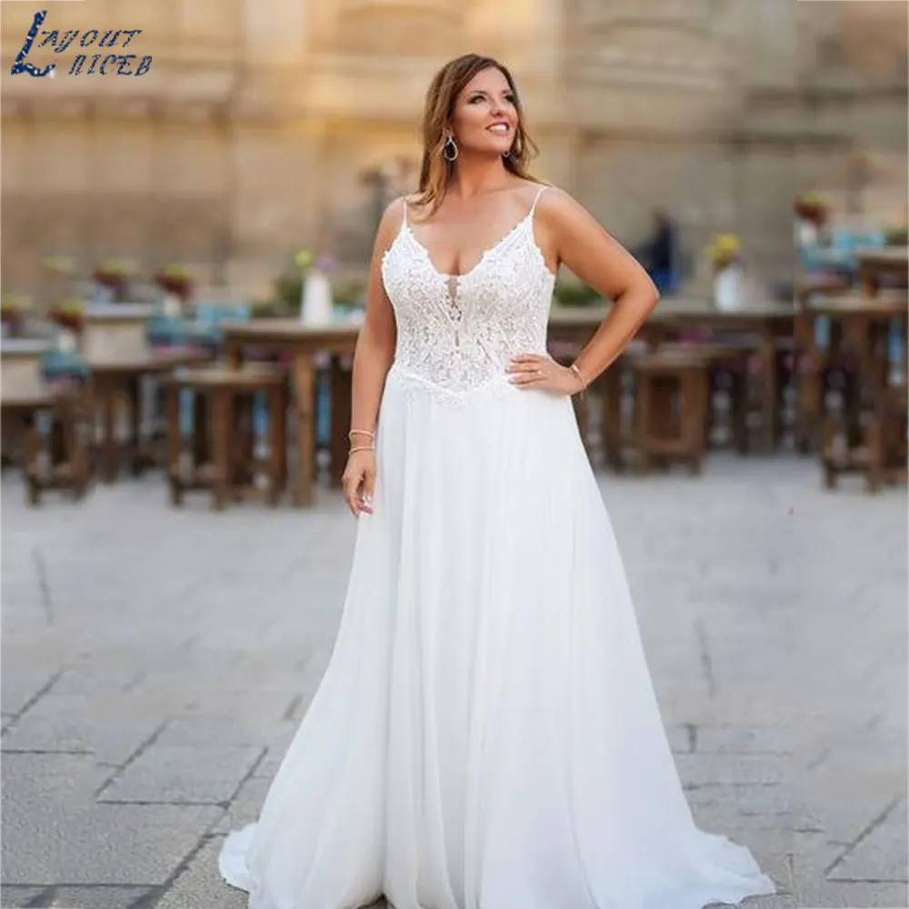 

LAYOUT NICEB Vintage Spaghetti Straps V-NECK Bride Dress Sexy Backless Sleeveless Wedding Gowns A-Line White Tulle Suknia ślubna