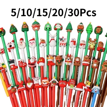 5/10/15/20/30Pcs New Year Gift Mixed Christmas Gel Pen Cartoon Santa Claus Snowman Black Ink Writing Pen Student Stationery