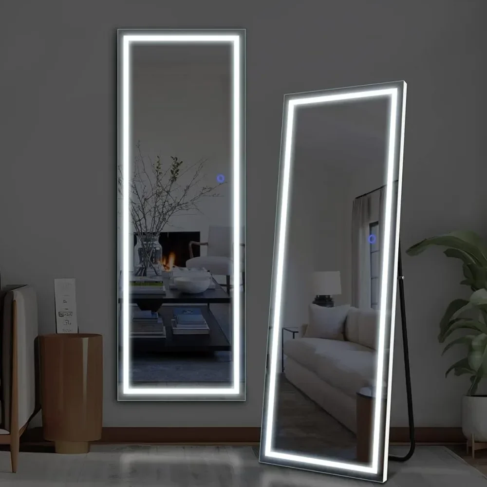 

Зеркало в полную длину 63X16 дюймов с фонариками, белое с подставкой, круглое настенное зеркало, настенное клейкое зеркало для ванной комнаты, декор для комнаты