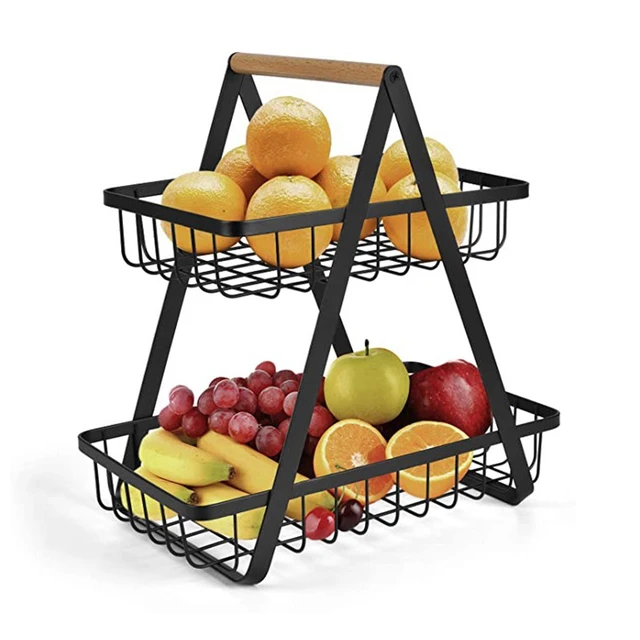 Fruit Vegetable Basket 2-tier Metal Storage Organizer For Fruit Vegetable  Multifunctional Tiered Basket Detachable For Pantry