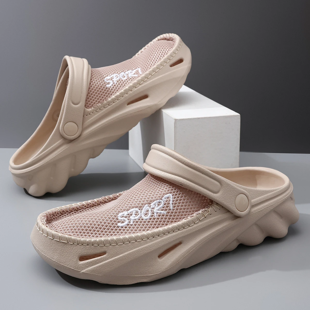 Mens Hole Clogs Slippers Dual-Purpose Man Garden Shoes Arch Support Slides Summer Beach Flats Non-slip EVA Half Drag