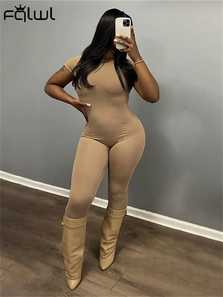 FQLWLPinkShortSleeveBodyconJumpsuitSummerOutfitForWomen2023