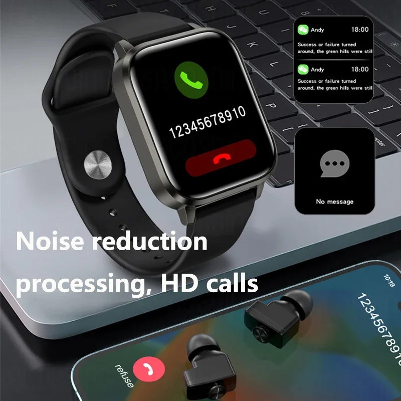 2 In1 Wireless Blue Tooth Noise Cancelling TWS Earphones Smart Watch Men Women Heart Rate Blood Pressure Health Smartwatch Sport