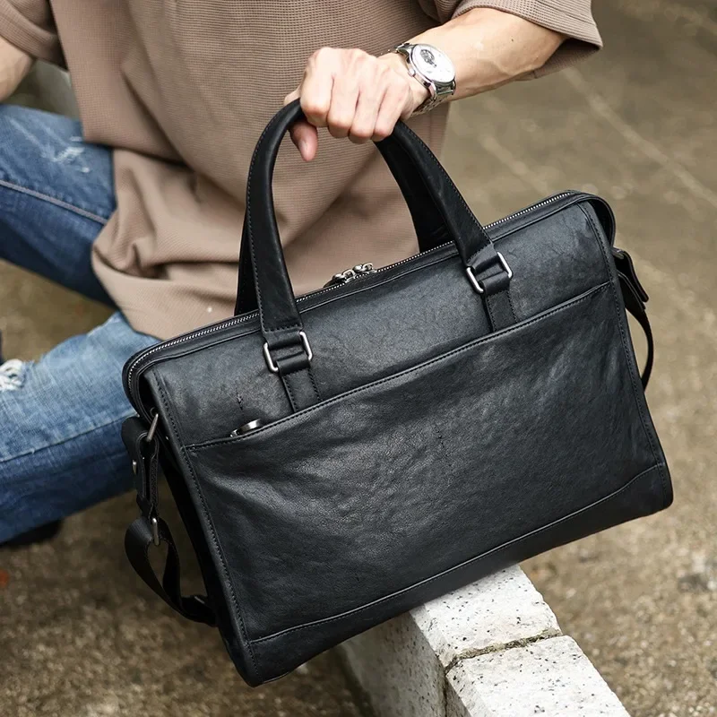 

SENOFAN Briefcase for Men Vegetable Tanned Cowhide Retro Messenger Bag Male Big Commercial Laptop Bag Man Men's Handbag Office