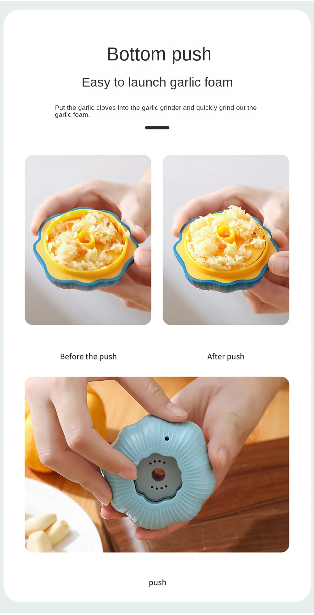 Description Picture 4 of itemMulticolor Garlic Sharpener Press Garlic shape Rotary Grinding Manual Garlic Press Removable Easy to Clean Chili Ginger Masher