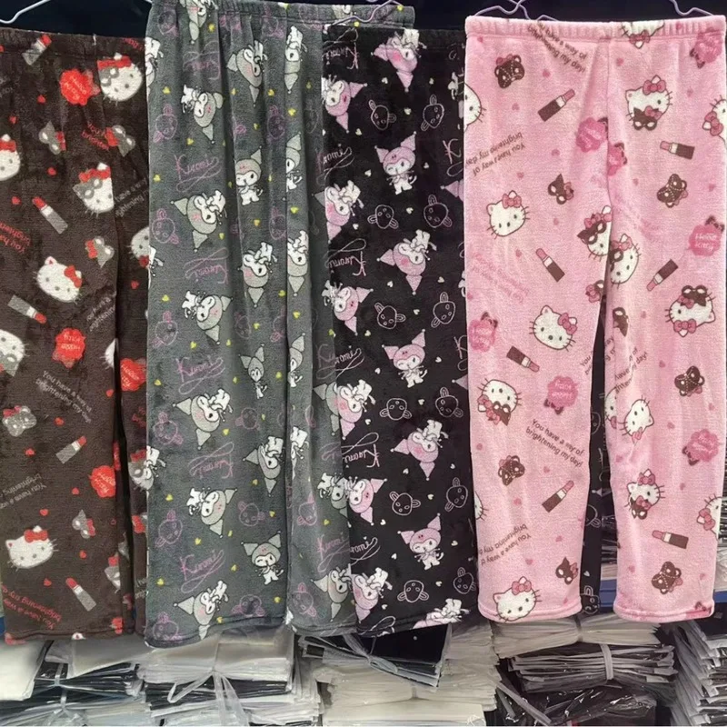 new Halloween cartoon Kuromi flannel autumn and winter warm and loose casual home graffiti casual sleeping pants