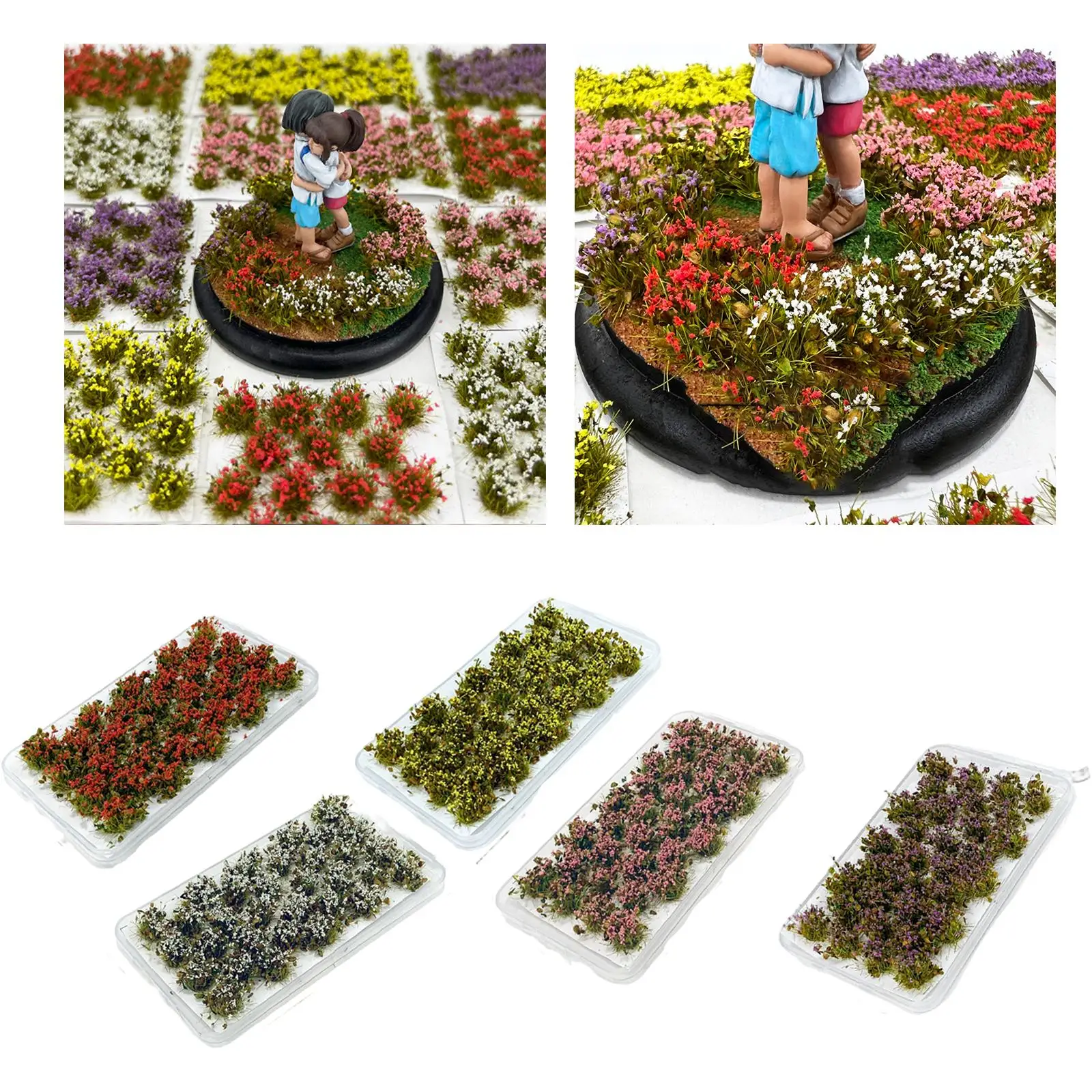 32 Pieces DIY Miniature Flower Multiple Scene Static Grass Model Flower Cluster for Dioramas Layout Train Landscape Decor