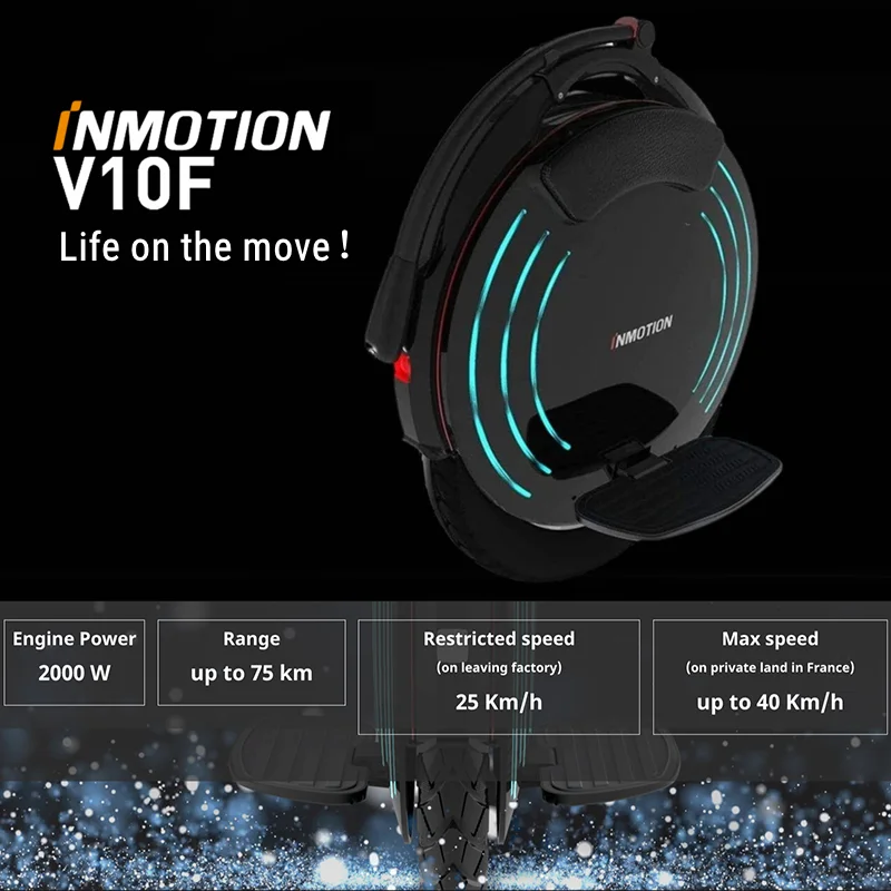 Original INMOTION V10F Electric Unicycle 84V 960Wh Battery 2000W Motor Unicycle 40km/h Speed with APP Smart EUC Monowheel