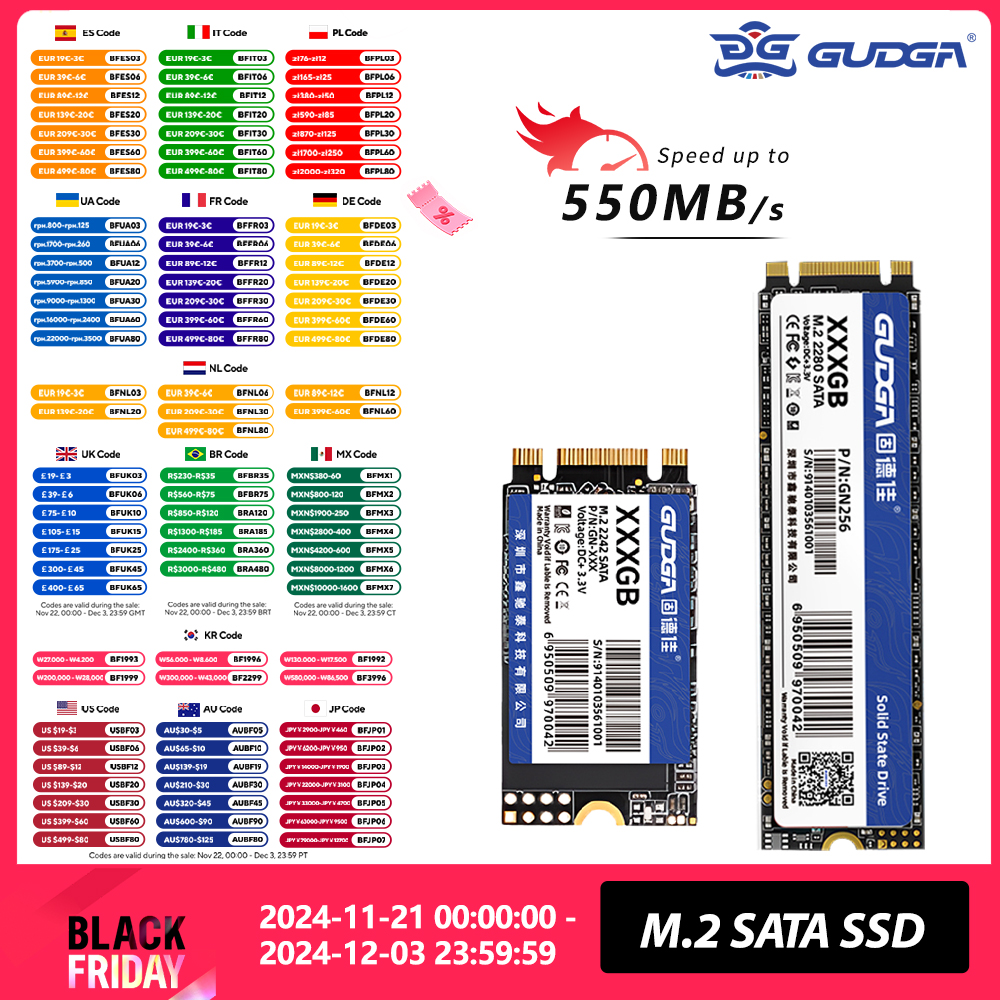 GUDGA SSD 240gb M2 128gb 500gb 1tb SATA NGFF M.2 SSD 2242 2280 256GB 1TB M.2 512GB SSD Internal Hard Drive for Laptop/Desktop/PC