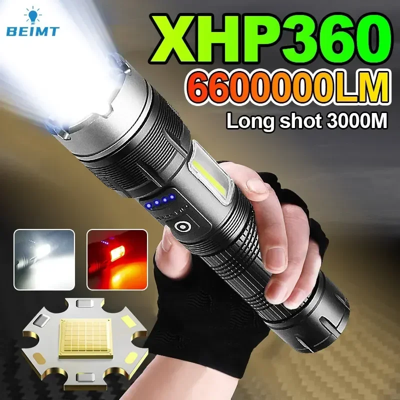 

6000000LM XHP360 Super High Power LED Flashlights Rechargeable Tactical Torch Zoom 7 Modes Waterproof Fishing18650 Flashlight