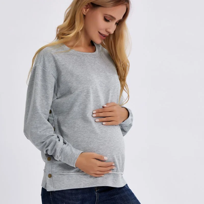 Breastfeeding Pregnant Top Pregnant Mother Clothing European and American Polyester Long-sleeved Maternity Loose Solid Sweaters Autunm Winter Clothes Women