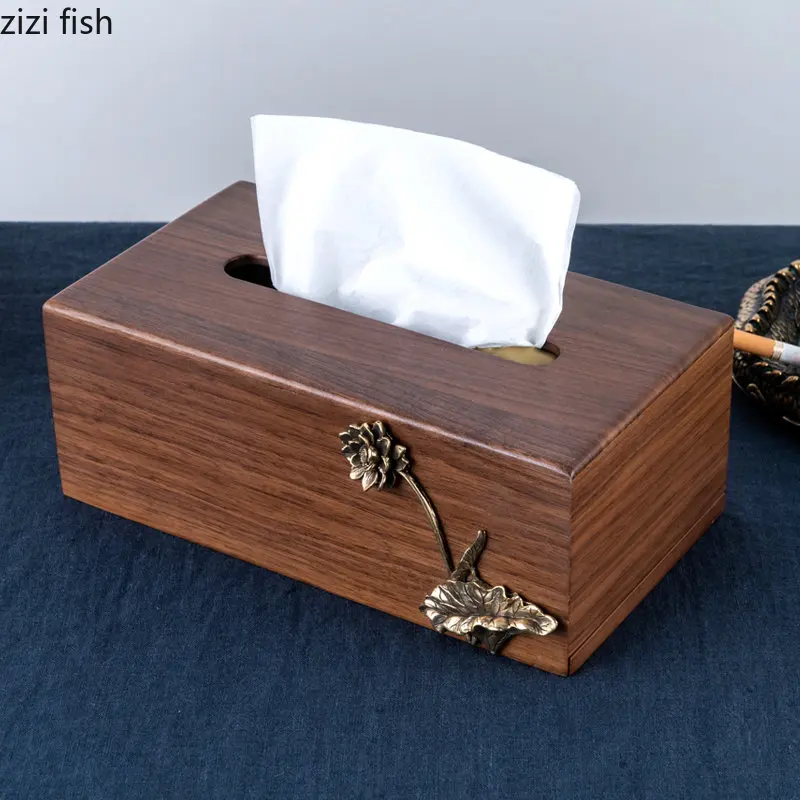 Relief Pattern Wooden Tissue Box Napkin Towel Holders Storage Container